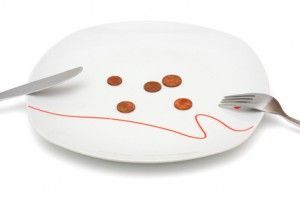 Concept of no money for food with coins and plate