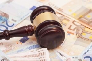 Judge gavel and euro banknotes