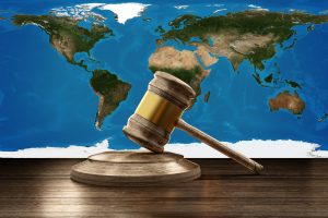 planet earth world wooden judge gavel 3d-illustration